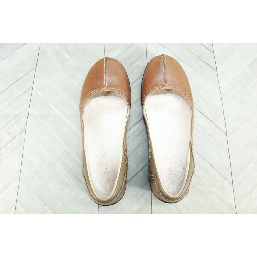 LL BEAN Brown Leather Split Toe Slip On Comfort Shoes Size 8 M - Picture 6 of 9